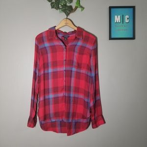 Lucky Brand Red Plaid High Low Long Sleeve Shirt